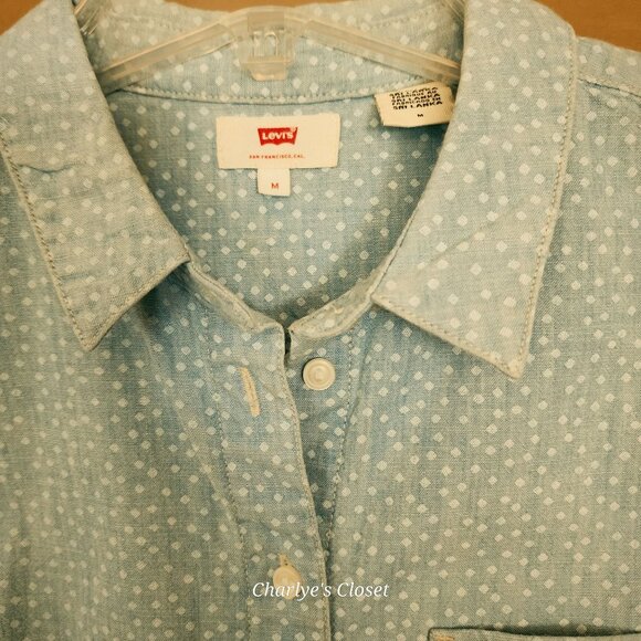 Levi's Vintage Womens 90s Sleeveless Polka‎ Dot Cotton Button-Down Shirt M - Picture 8 of 12